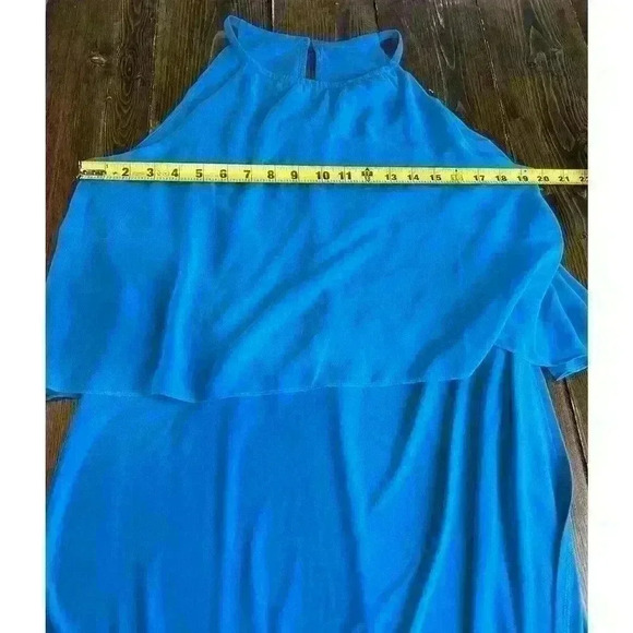 NWT White House Black Market Chiffon Overlay Halter Dress Size 12 Ocean Blue - Picture 4 of 11